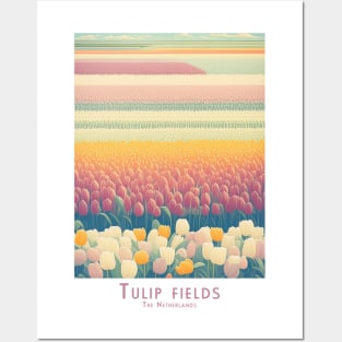 Vintage Retro Dutch Tulip Fields Panorama Posters and Art